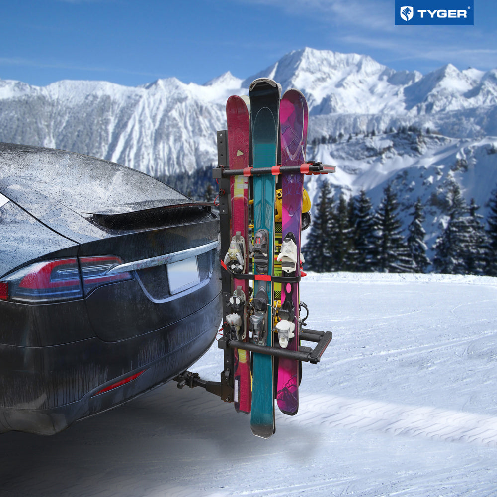 Tyger Hitch Mounted Ski Rack - Fits Both 1.25&quot; &amp; 2&quot; Hitches - 6 Skis / 4 Snowboards - TG-RK1B707B